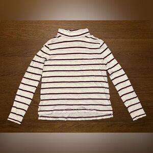Madewell White and Burgundy Striped Long Sleeve Cotton Turtleneck Tee